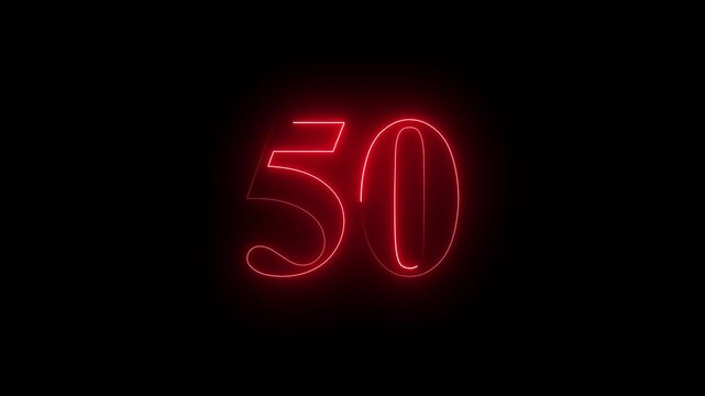 neon dynamic 50 number text icon animation educational mathematics text icon animation on black background.