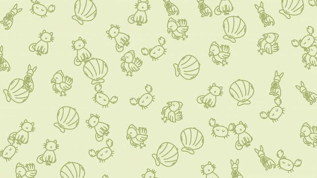 seamless pattern cat,crab,rooster and another animal collection animation video