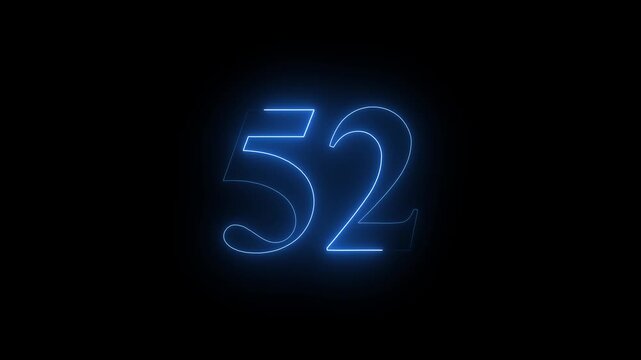 neon dynamic 52 number text icon animation educational mathematics text icon animation on black background.