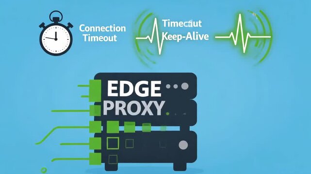 edge proxy server icon flashing warning signal against digital blue network background with glowing red data packets traveling through circuit board lines