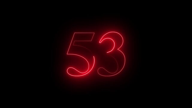 neon dynamic 53 number text icon animation educational mathematics text icon animation on black background.