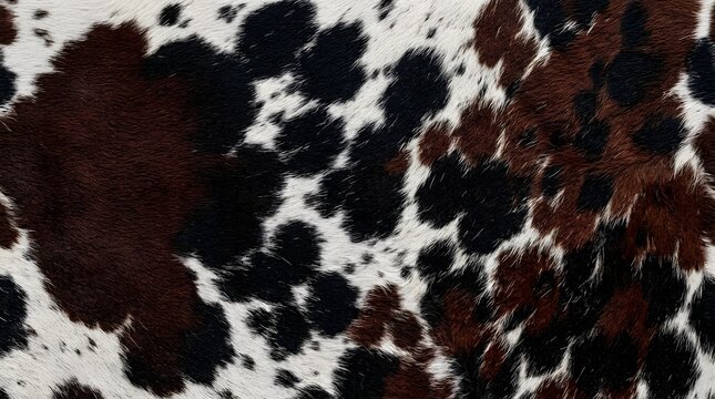 seamless cow hide pattern with black and brown spots on white fur background for textile design and animal skin texture wallpaper backdrop