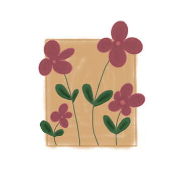 Ilustra&ccedil;&atilde;o feita a m&atilde;o de um quadro de flores em l&aacute;pis pastel. O fundo &eacute; beige e as fores rosas com texturas de pinc&eacute;is 