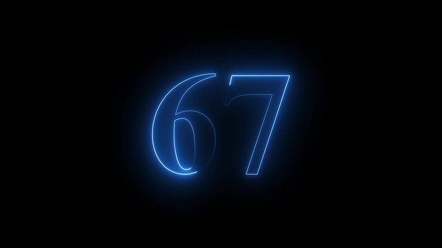 neon dynamic 67 number text icon animation educational mathematics text icon animation on black background.