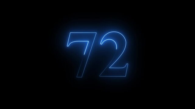 neon dynamic 72 number text icon animation educational mathematics text icon animation on black background.