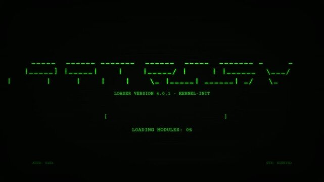 Retro Computer Loading Screen With Green ASCII Text And Progress Bar