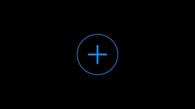 Blue plus sign inside circle on black background with subtle motion effect.