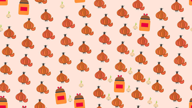 Stylized onions and jars seamless pattern