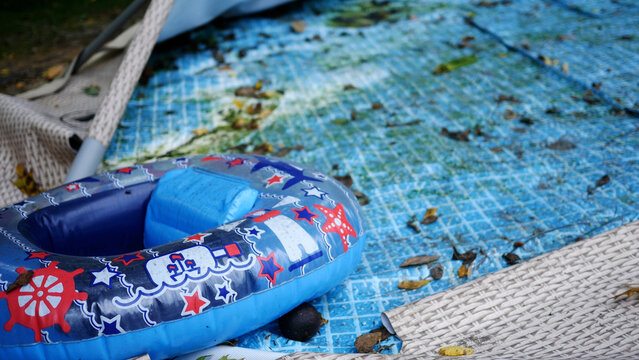  Deflated or Broken Pool Series - Close up of Mossy Pool Liner 2