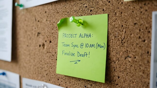 Green sticky note pinned with green push pin