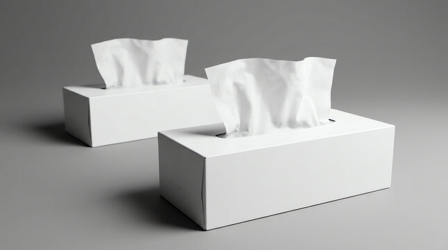 Paper napkin box mockup, close and open blank packages with tissue wipes side view. Hygiene accessories, white carton packages isolated on grey background, realistic 3d vector illustration, mock up 