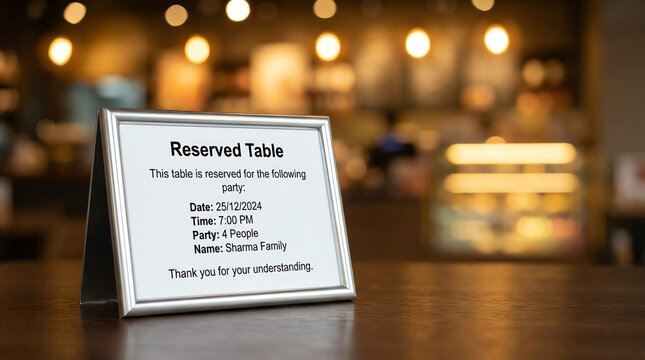 Empty brown wooden table and Coffee shop interior with Mock up Menu frame in Bar restaurant ,Stand for booklets with white sheets of paper acrylic tent card on cafeteria blurred background