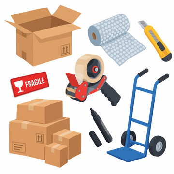 3D Cartoon Gradient Shipping and Moving Supplies Elements Set