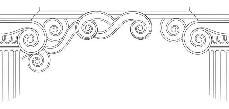 Ancient greek ionic column border with classic scroll ornaments.