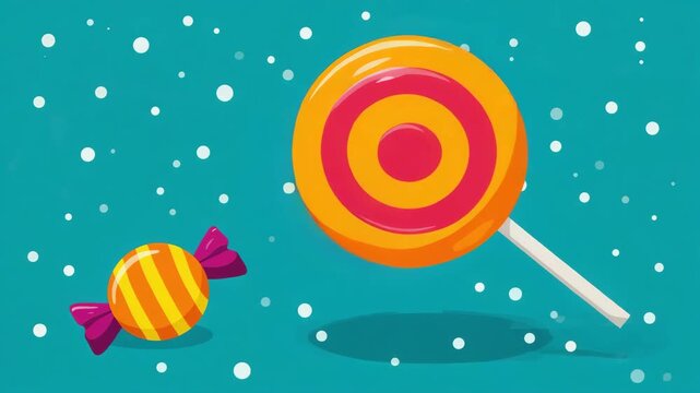 Colorful Lollipops and Wrapped Candy Floating Against Playful Background for Confectionery and Sweet Treat Concept