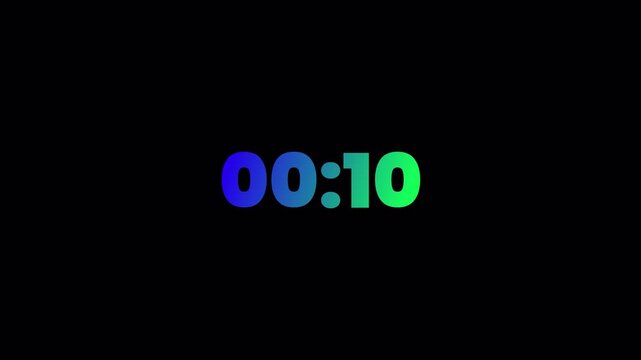 fifteen seconds countdown timer animation.from 15 to 0 seconds on transparent background, 15 sec gradient countdown timer with alpha channel, 15 second countdown timer animation in 4k.