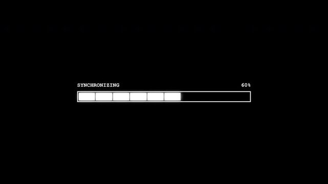 Retro loading progress bar synchronizing on black background