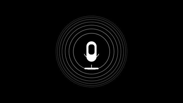 Animated Microphone Icon with Pulsing Sound Waves on Black Background for Audio Technology Concepts