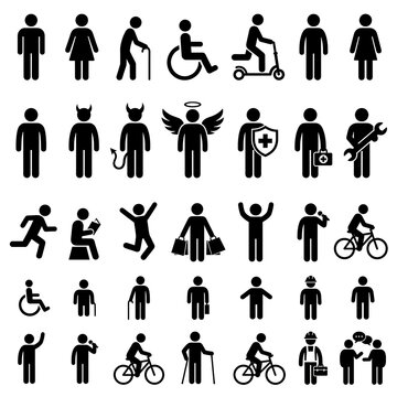 Set of black human figure pictograms for signage and infographic design