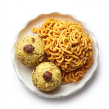murukku and laddoo offering  isolated on a white background
