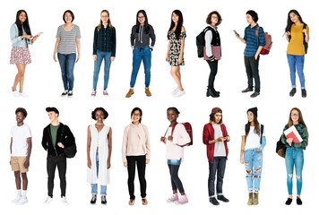 Fototapeta premium Diverse students standing together isolated element set