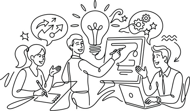 Teamwork idea generation business meeting brainstorming session lightbulb concept