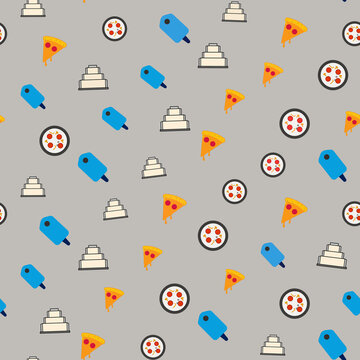 Seamless pattern of pizza, ice cream, and cakes