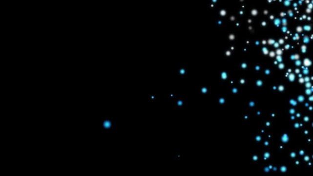 Abstract motion background with glowing blue and white particles moving downward on dark black backdrop digital sparkling light effect for modern graphic design visual project.
