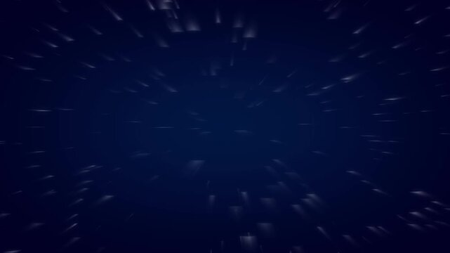 Abstract space travel animation featuring white streaks moving through dark blue infinite void representing high speed flight futuristic cosmic journey background digital motion.