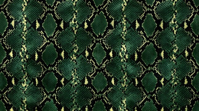 green snake skin pattern background with dark python scales and diamond shapes for fashion design and luxury textile prints