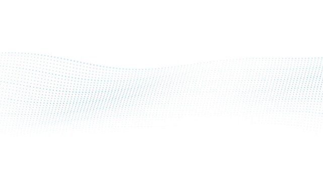 Abstract blue dots forming a wave pattern on a white background, digital data flow, technology concept