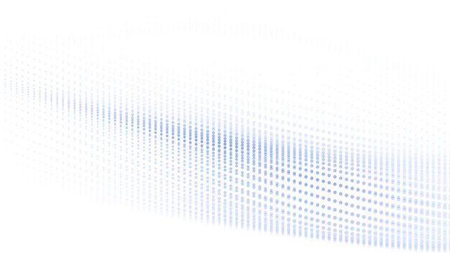 Abstract flowing wave pattern of tiny blue and purple dots on a white background, subtle motion and gentle curves ideal for digital backdrops