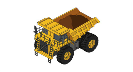 Isometric Yellow Mining Dump Truck Illustration. © ahmad
