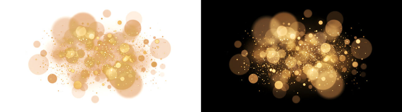 A dense cluster of soft gold bokeh circles glows in a warm blur in PNG, Transparent and Black Background Versions for dreamy design