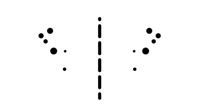 A vertical dashed line divides a small group of scattered black dots on the left side from another loosely scattered group of dots on the right side