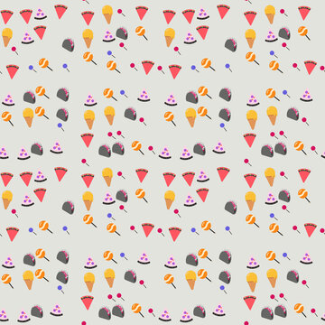 Pattern of food icons: ice cream, pizza, tacos, lollipops
