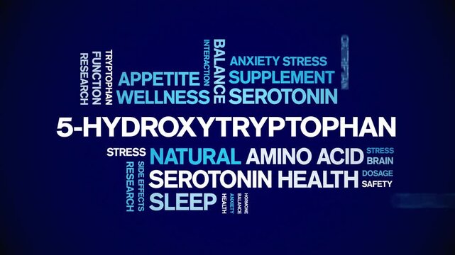 5-HTP animated word cloud-5-Hydroxytryptophan animation tag kinetic typography seamless loop.