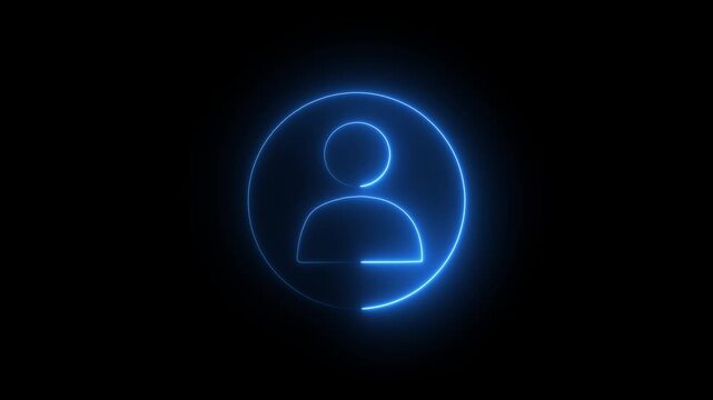 neon line drawing forming a circular user profile icon on a solid black background.Ideal for user account login screens, profile avatar placeholders, membership portals,