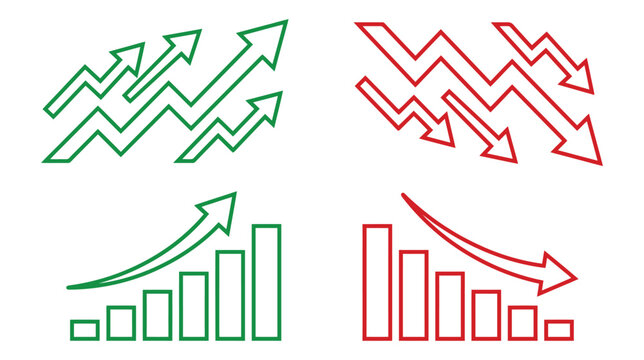Upward and Downward Trend Arrows with Growth and Decline Charts