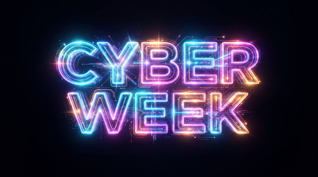 Neon cyber week typography on dark background
