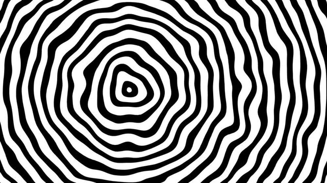Seamless Loop of Hypnotic Wavy Black and White Concentric Rings Expanding Outward Minimalist Motion Graphics 4K Video
