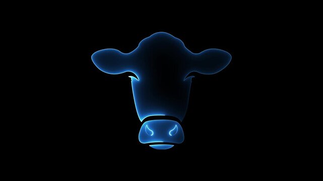 Glowing Blue Neon Cow Head Silhouette Motion Graphic