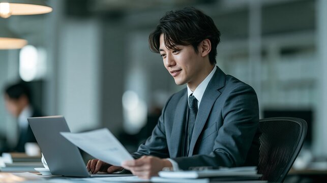 現代的なオフィスで業務を学びながら働く新入社員のビジネス風景