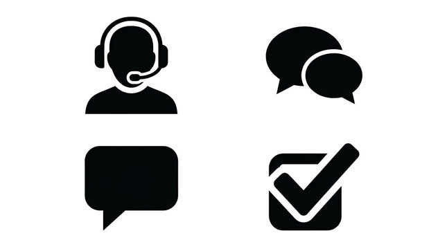 Customer service headset icon with communication bubbles and checklist during online support concept