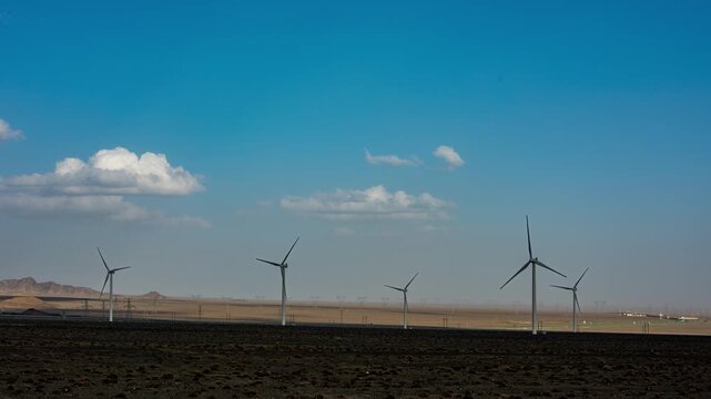 Wind power generation and wind turbines in the desert; new energy sources