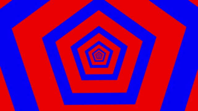 Mesmerizing black and white pentagon tunnel abstract background featuring endless concentric pentagonal shapes zooming inward into a hypnotic optical illusion vortex creating a continuous deep .