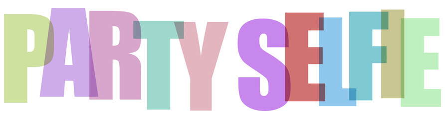 Colorful typography design with the phrase party selfie isolated on a white background for social media © MST