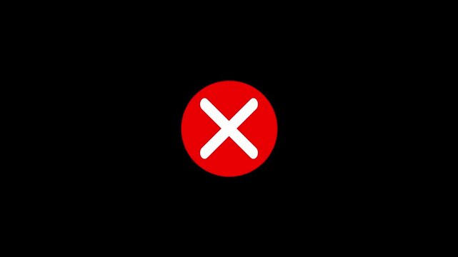 red cross mark icon flashing on a clean white background, classic modern error and rejection concept animation, elegant abstract denial symbol looping smoothly, high definition motion graphics.