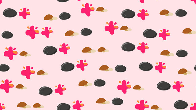 Seamless pattern of abstract shapes and pebbles