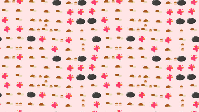 Seamless pattern of abstract shapes on pink background